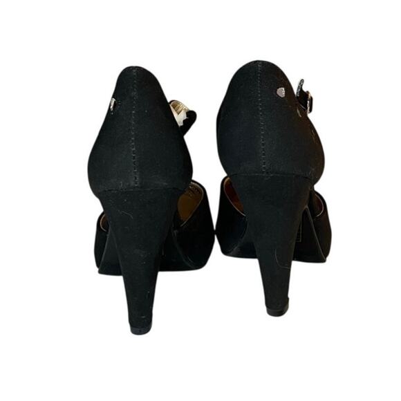 ModCloth Black Suede T Strap Platform Heels 5W Rockabilly Pinup Retro - Picture 4 of 5